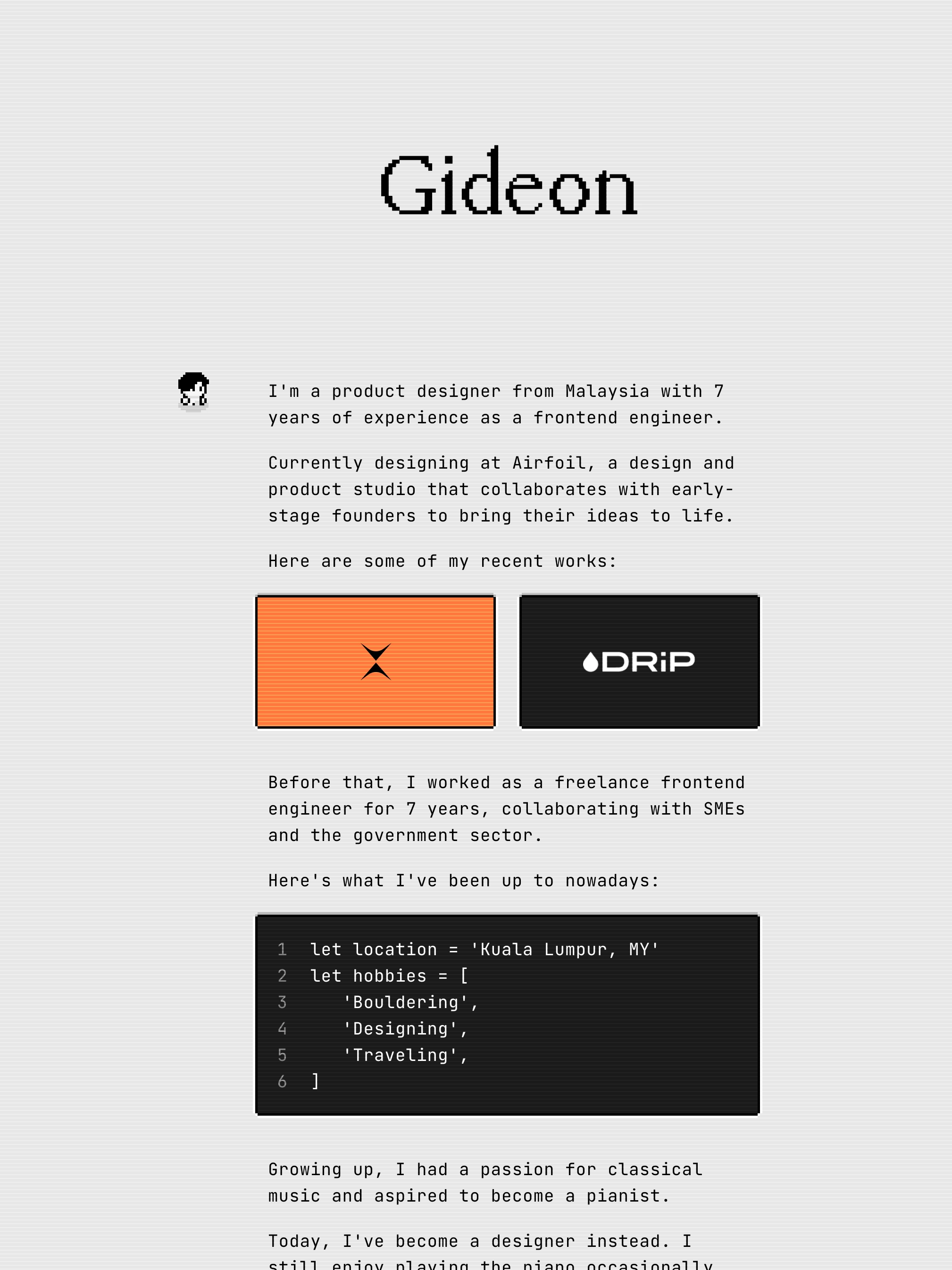 Preview of Gideons portfolio